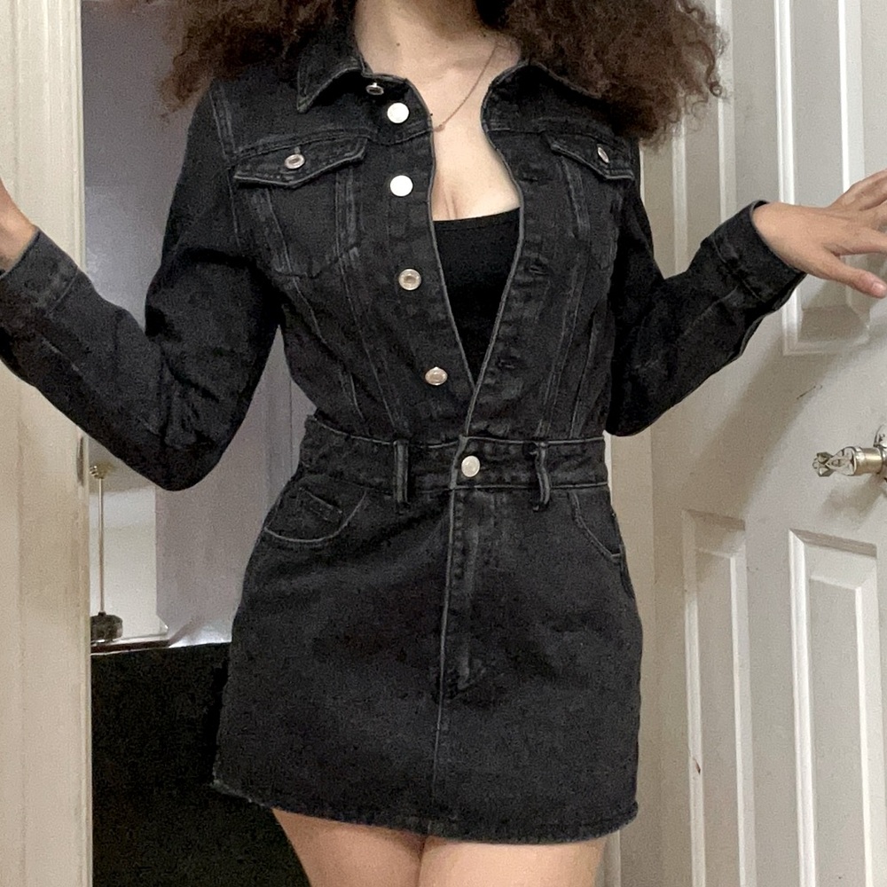 Black Denim Mini Button Dress
